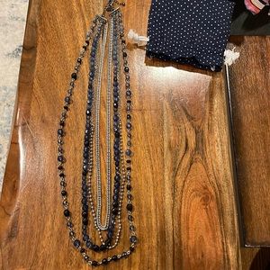 Banana Republic blue and silver tone Multi strand layered necklace with pouch